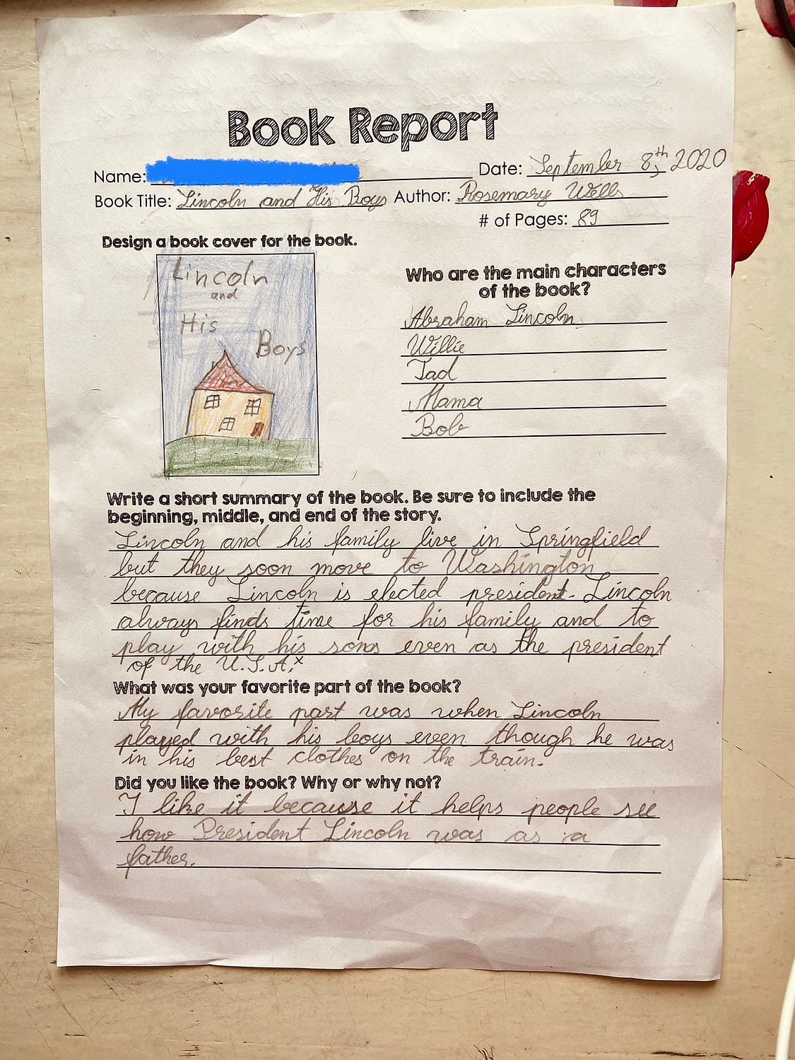 book report example 4th grade